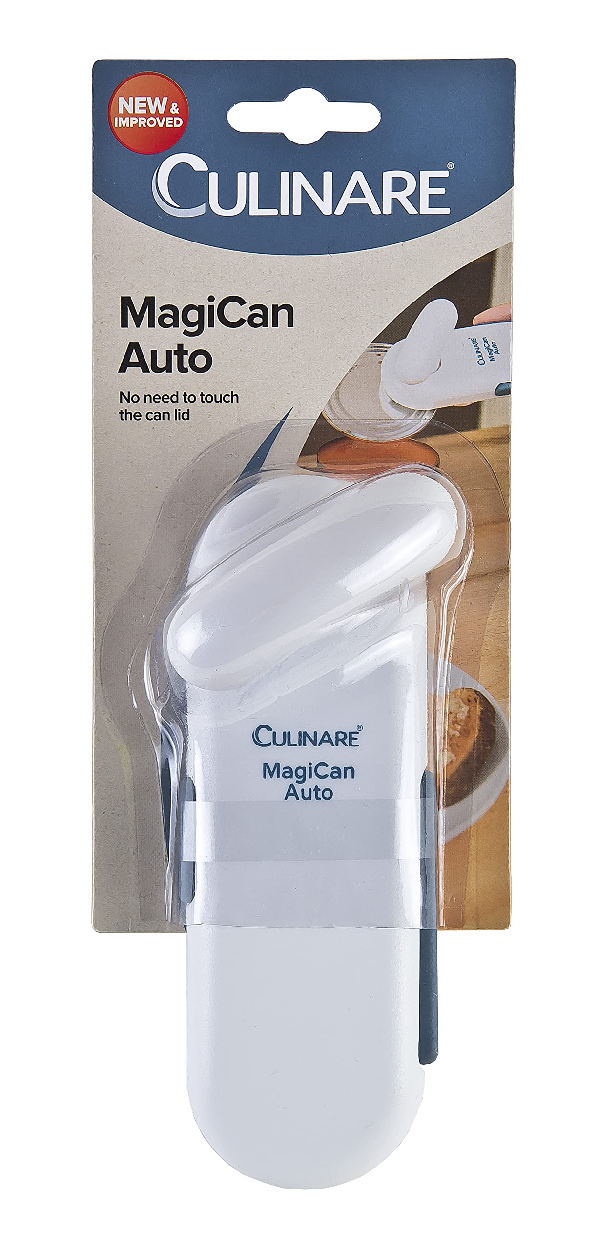 Culinare C10011 MagiCan Auto 2 Can Opener - Manual opener with a patented cutting system and a strong clamp mechanism for single-hand use, in white, 20 x 5 x 15 cm