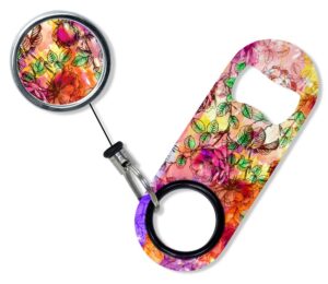 barconic mini opener with retractable reel - painted leaves