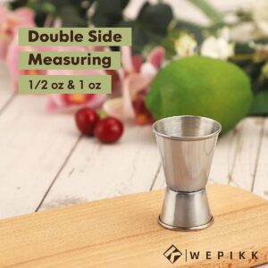 Wepikk Cocktail Jigger For Bartending Double Measuring Jiggers Bar Stainless Steel Shot Liquor Measurements 1/2 oz & 1 oz Pourers Measure Cup