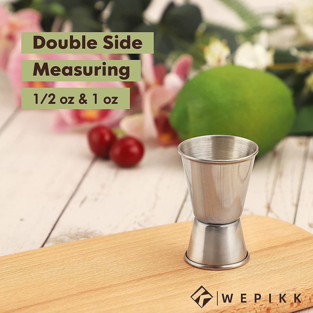 Wepikk Cocktail Jigger For Bartending Double Measuring Jiggers Bar Stainless Steel Shot Liquor Measurements 1/2 oz & 1 oz Pourers Measure Cup