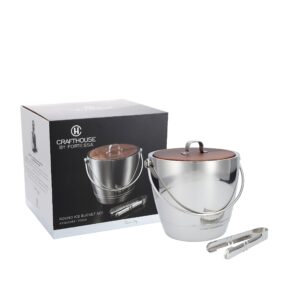 Crafthouse by Fortessa Professional Barware by Charles Joly Stainless Steel Round Ice Bucket with Tongs