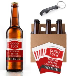 brightzy coworker leaving gifts for men & women, beer labels, bottle opener keychain and carrier gift set, good luck finding better coworkers than us