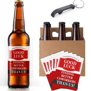 BRIGHTZY Coworker Leaving Gifts for Men & Women, Beer Labels, Bottle Opener Keychain and Carrier Gift Set, Good Luck Finding Better Coworkers Than Us