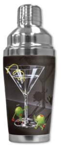 mugzie "michael godard: he & she devil" cocktail shaker with insulated wetsuit cover, 16 oz, black