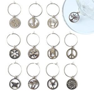 lefers wine glass charms markers tags idenitfication,stainless steel wine charms for stem glasses christmas thanksgiving birthday wine party decorations 12 pieces (round)