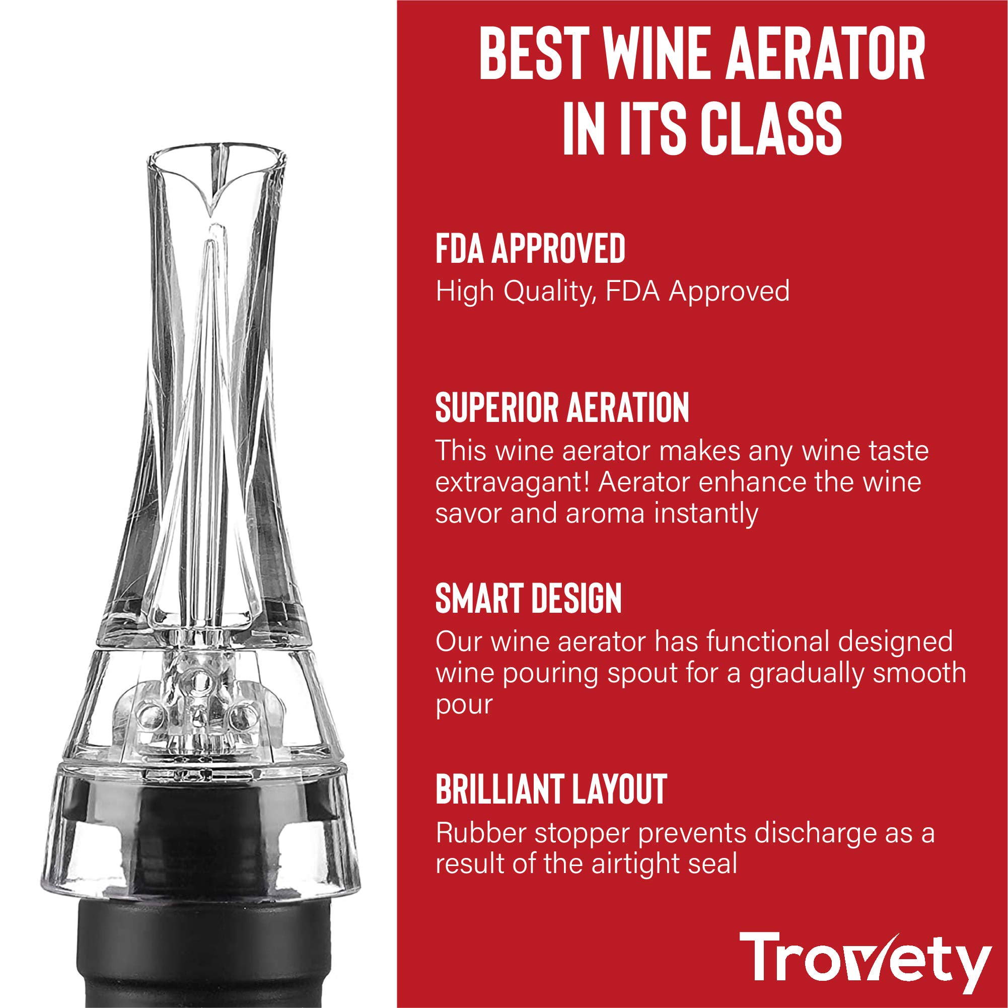 Trovety Aerators For Wine - Hawk-Bill Shape for Easy, No Drip Wine Aerator Pourer - Unique Built-In Aerator System for Fast Decanting - Can Fit Most Bottle Spout Sizes