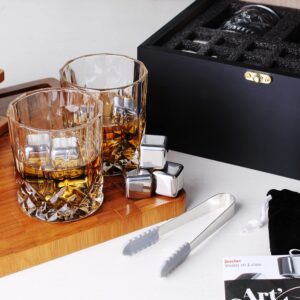 Artestia Whiskey Stones Set Gift for Men | Whiskey Glass and Stones Set, 8 Granite Whiskey Rocks Chilling Stones and 10oz Whiskey Glasses | Whiskey Lovers Gifts for Men, Dad, Husband, Boyfriend