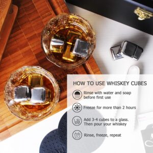 Artestia Whiskey Stones Set Gift for Men | Whiskey Glass and Stones Set, 8 Granite Whiskey Rocks Chilling Stones and 10oz Whiskey Glasses | Whiskey Lovers Gifts for Men, Dad, Husband, Boyfriend