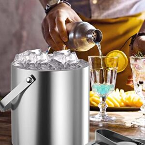 AYOTEE Double Wall Ice Bucket with Lid, Ice Tongs and Strainer,3.3L Insulated Ice Bucket for Cocktail Bar, Wine, Home Bar Accessories, Parties, Champagne Bucket
