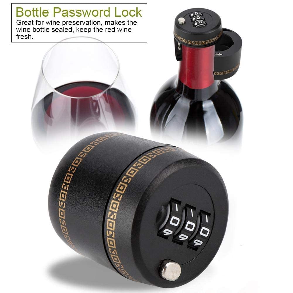 Black Plastic Wine and Liquor Bottle Locks Bottle Password Code Lock Combination Locks Seal Wine Whiskey Bottle Top Stopper Wine Digital Lock for Wine Prevention of Burglary
