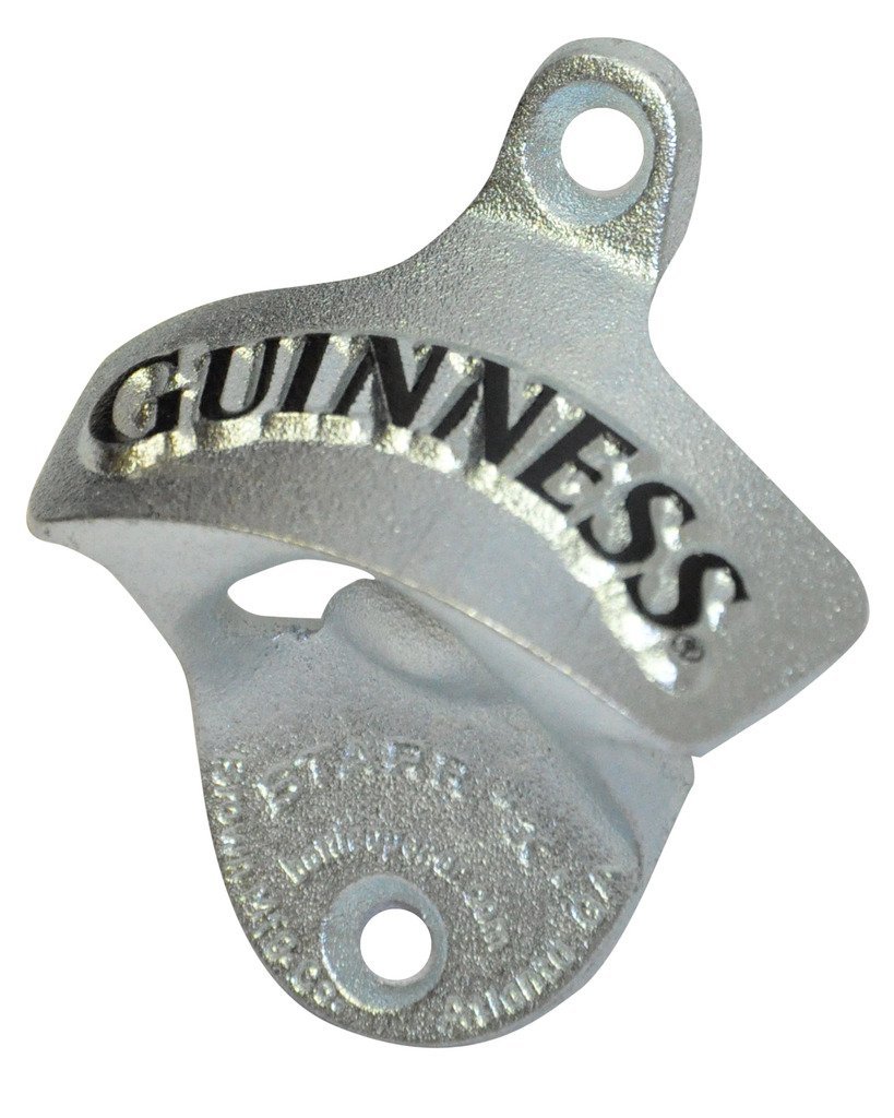 Guinness Wall Mounted Bottle Opener - Metal Bottle Cap Remover for Bar or Kitchen (Black)