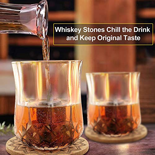 Whiskey Stones Gift Set - Scotch Bourbon Glasses Set, Whisky Rocks Chilling Stones in Wooden Gift Box - Gift Set for Men - Idea for Birthday, Anniversary, Christmas, Fathers Day.