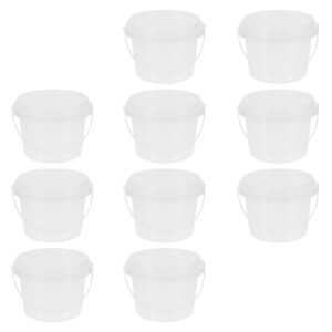 patkaw 10 pcs clear plastic container with lid ice cream bucket food storage containers freezer storage buckets round plastic pails with handle for home kitchen 300ml
