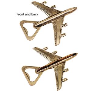 Youkwer 16 PCS Skeleton Airplane Bottle Opener with “OUR ADVENTURE BEGINS”Exquisite Packaging for Wedding Party Favors & Decorations (Dark Gold)