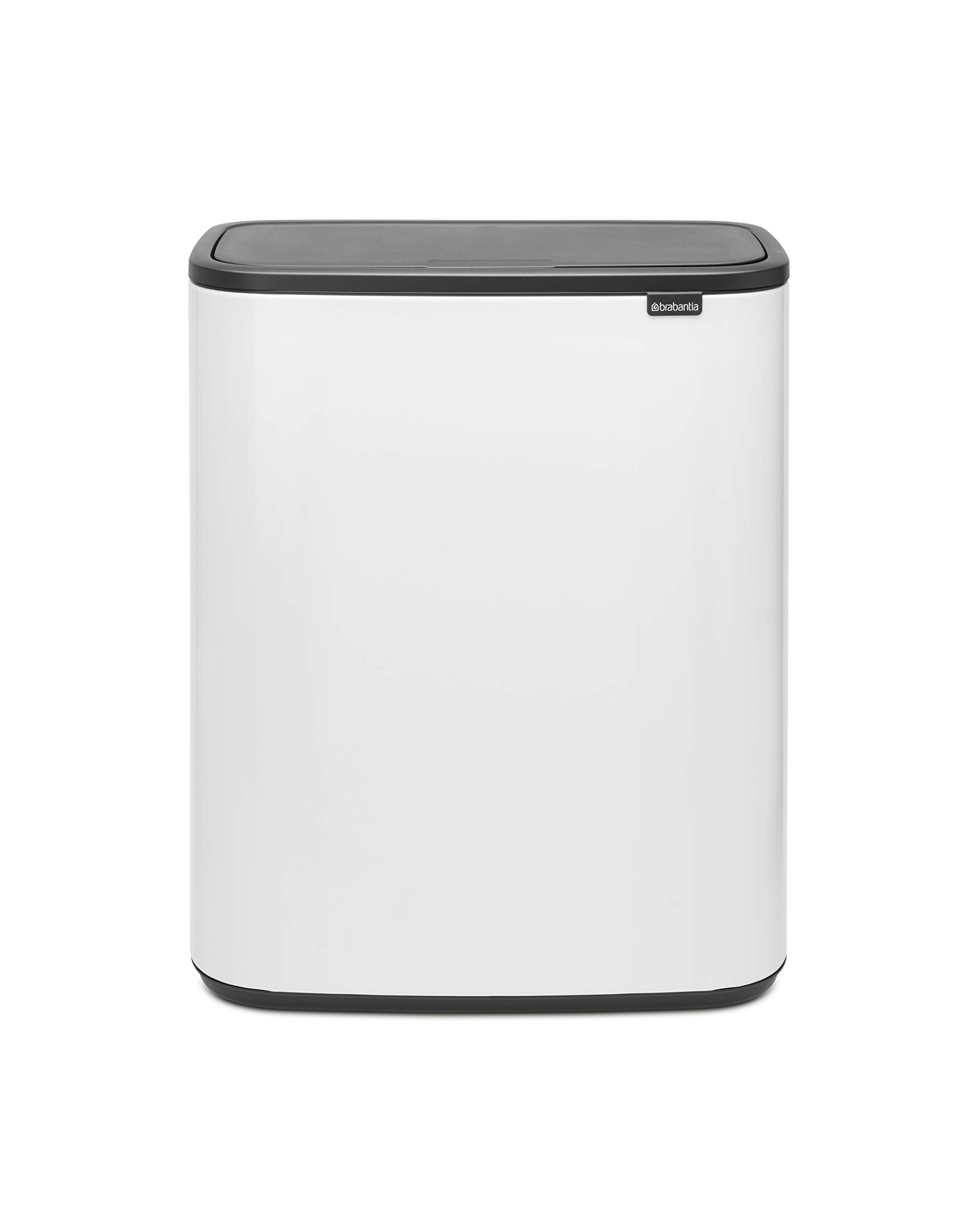 Brabantia Bo Touch Top Trash Can - 1 x 16 Gal Bucket (White) Soft Open/Close Kitchen Garbage & Recycling Can with Removable Compartment