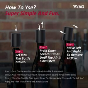 [2-Pack] YPLMX Vacuum Wine Bottle Stopper. The Built-In Vacuum Pump Sucks Air Away And Keeps The Wine Fresh. High-End Stoppers Can Be Reused. The Best Gift For Wine Lovers (Black)