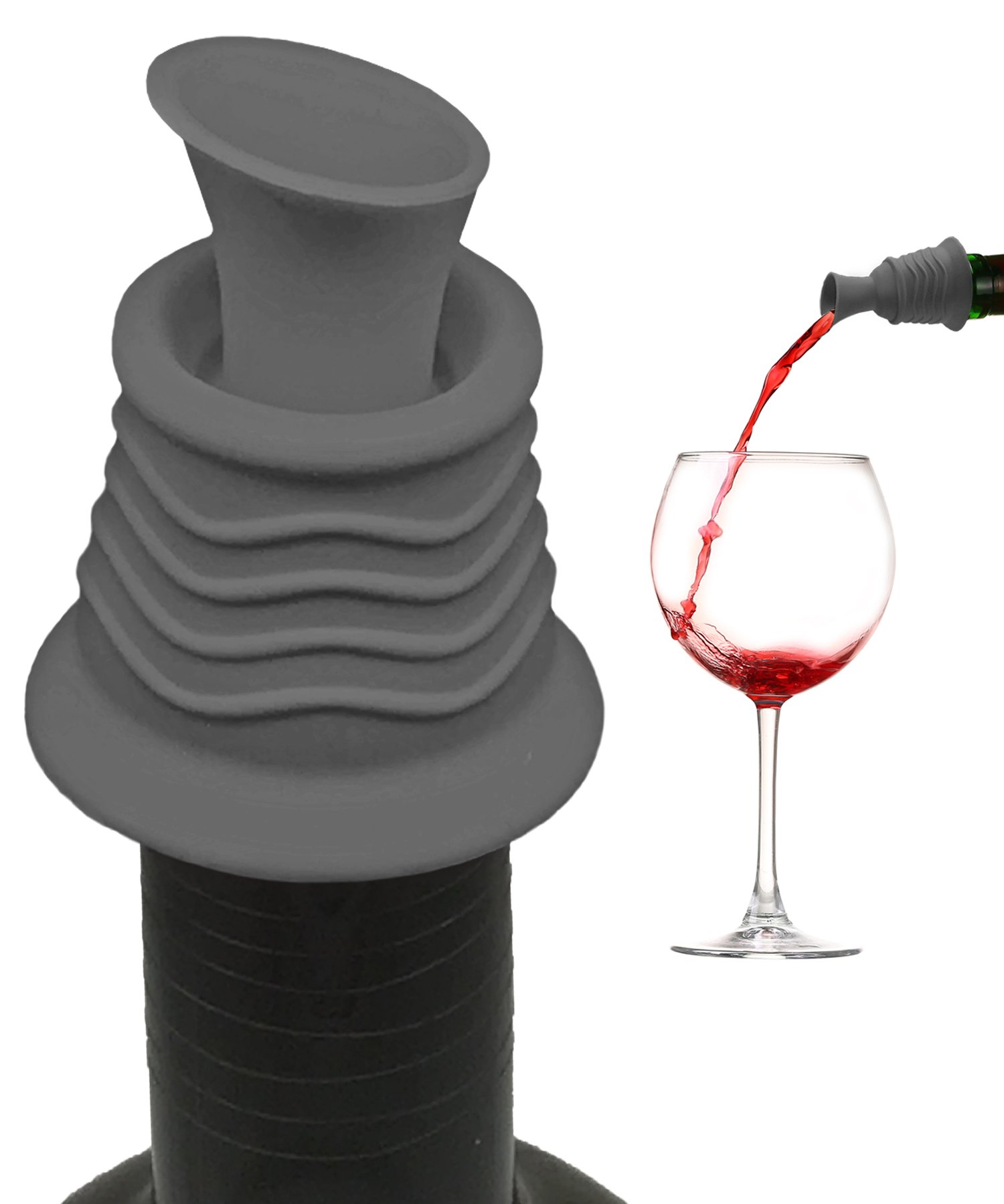 Wine Stopper and Pourer 2 Pack – Pink and Gray Silicone Wine Accessories to Serve Wine More Easily by Simply Charmed
