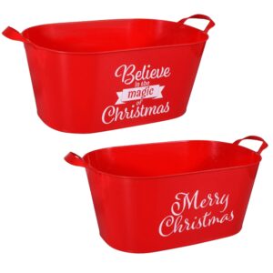 lsm christmas sentiment oval buckets, plastic basket with handles decorative storage drink cooler party beverages candies vegetable toys bucket for kitchen & cabinet organizer set of 2 with oggetto