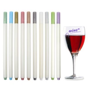 chihutown 10 pieces wine glass markers, metallic wine glass pens, wine glass wet erase markers for weddings, banquets, parties