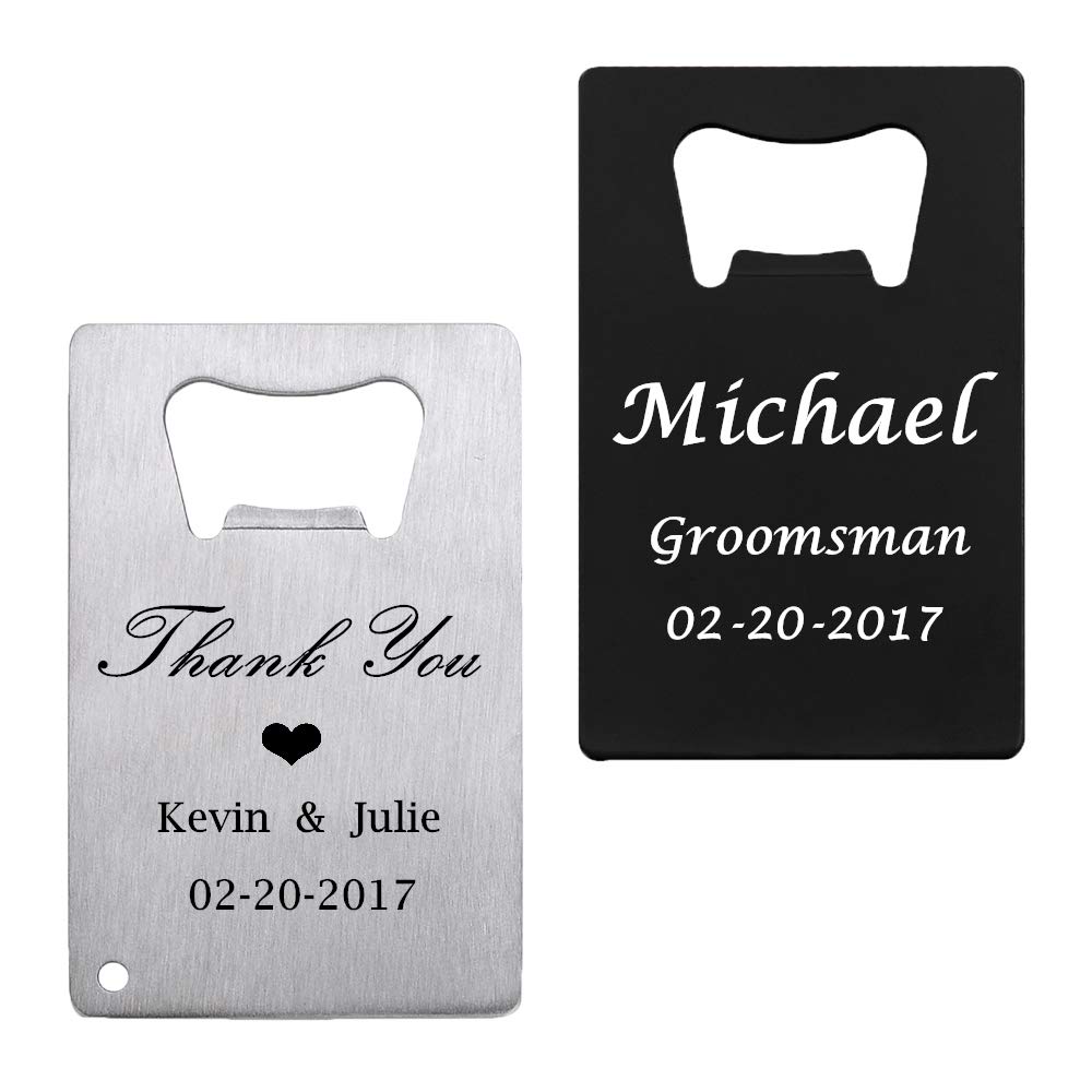 TOPTIE Custom 2 PCS Credit Card Bottle Opener, Laser Engrave Stainless Steel Beer Openers, Fits in Wallet