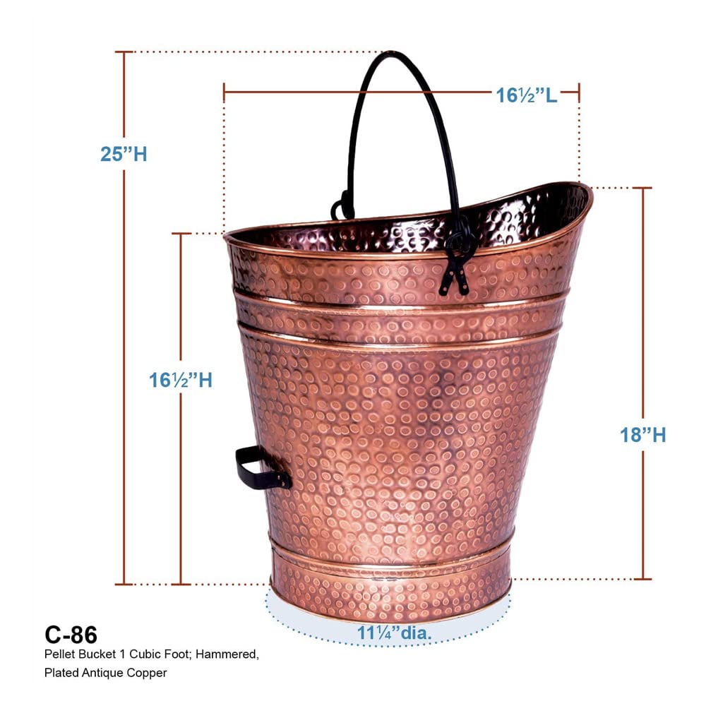 Oakestry Large Pellet Bucket Coal hod/Pellet Bucket Copper Finish ash Bucket Pellet Container for Fireplace Antique Copper Plated Finish Wrought Iron top