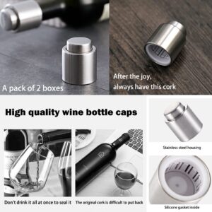 Wine Stopper Bottle Champagne Saver Plug Stoppers Silicone Funny Cute Reusable Stainless Steel for Wine Bottles, 2 Pack