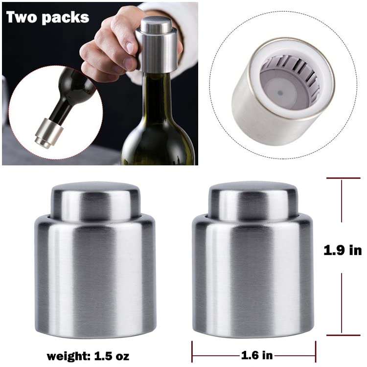 Wine Stopper Bottle Champagne Saver Plug Stoppers Silicone Funny Cute Reusable Stainless Steel for Wine Bottles, 2 Pack