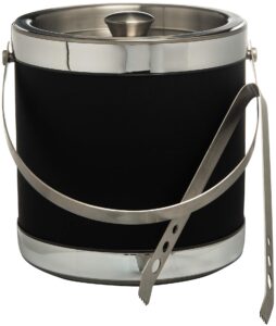 hand made in usa black wrap double walled 3-quart insulated ice bucket with ice tongs (leatherette collection)