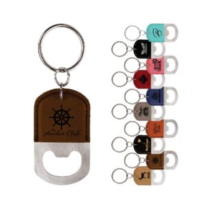 Personalized Leather Bottle Opener Key Chain Laser Engraved (Brown) Front Engraved