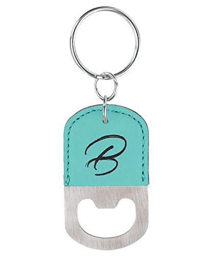 Personalized Leather Bottle Opener Key Chain Laser Engraved (Brown) Front Engraved