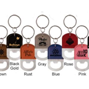 Personalized Leather Bottle Opener Key Chain Laser Engraved (Brown) Front Engraved