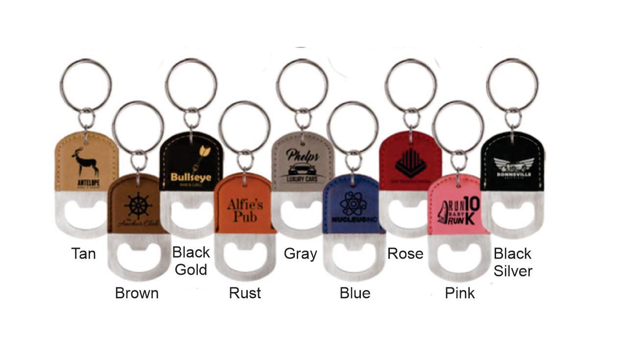 Personalized Leather Bottle Opener Key Chain Laser Engraved (Brown) Front Engraved