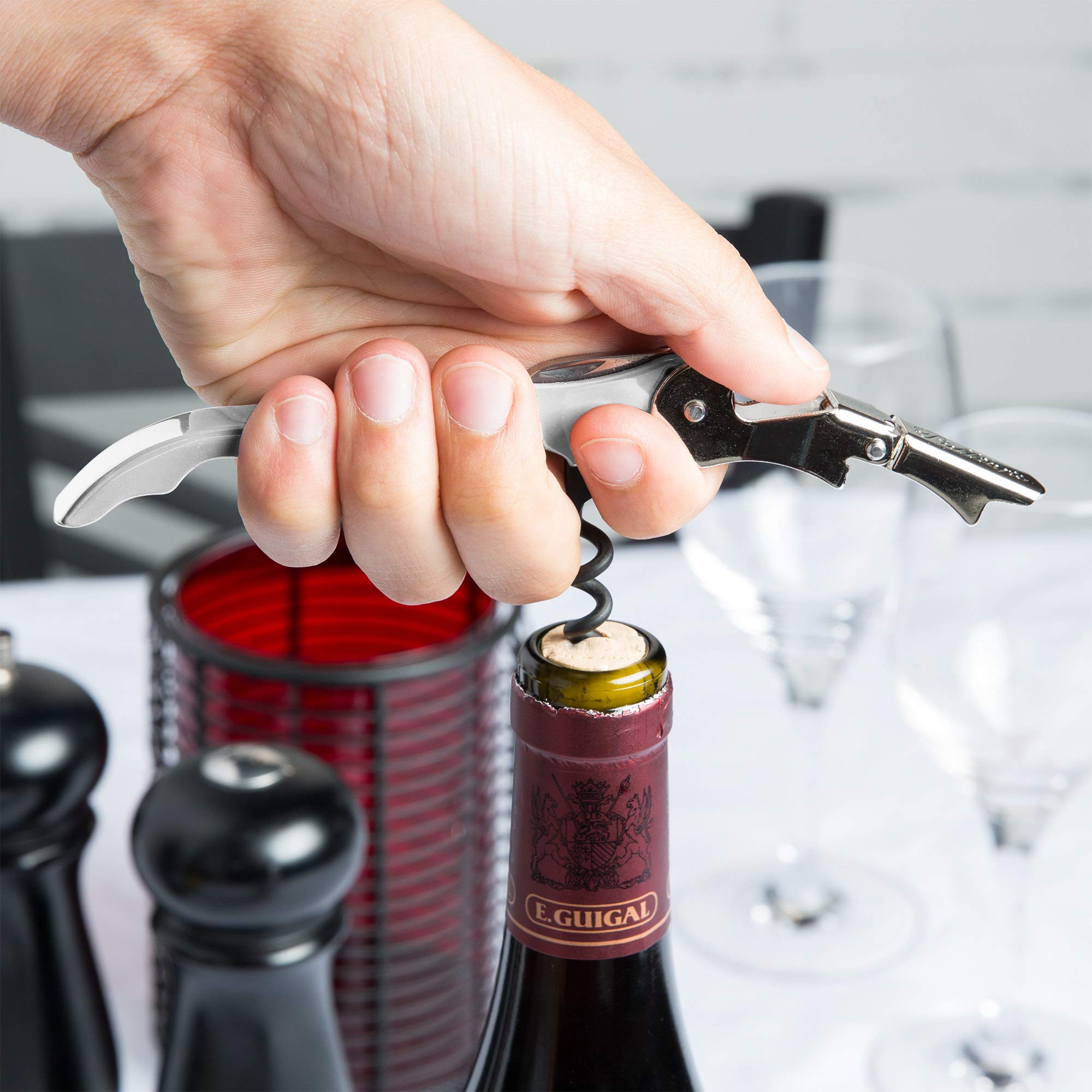 Pulltap's Double-Hinged Waiters Corkscrew, Wine Opener and Foil Cutter, Beer Bottle Opener, White