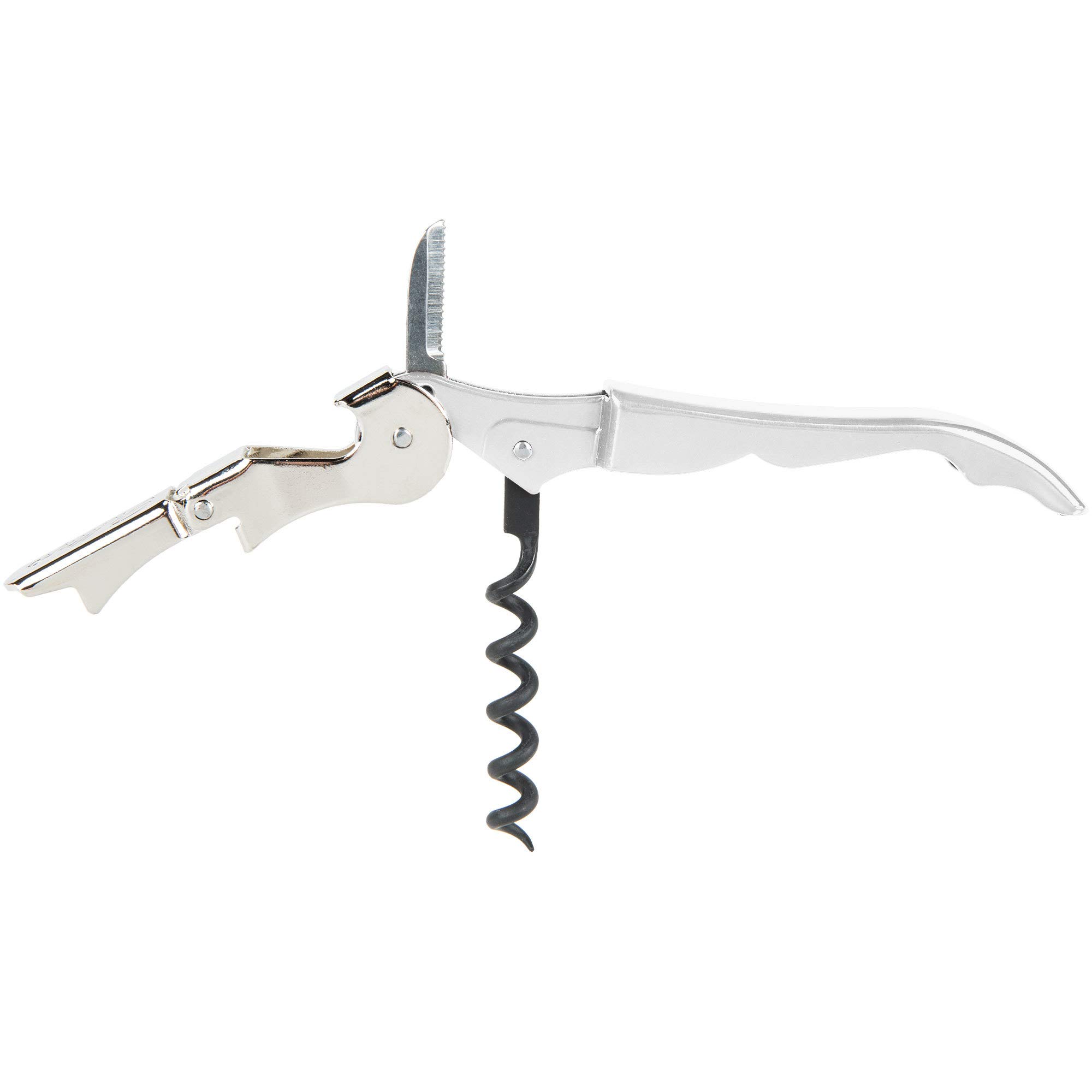 Pulltap's Double-Hinged Waiters Corkscrew, Wine Opener and Foil Cutter, Beer Bottle Opener, White