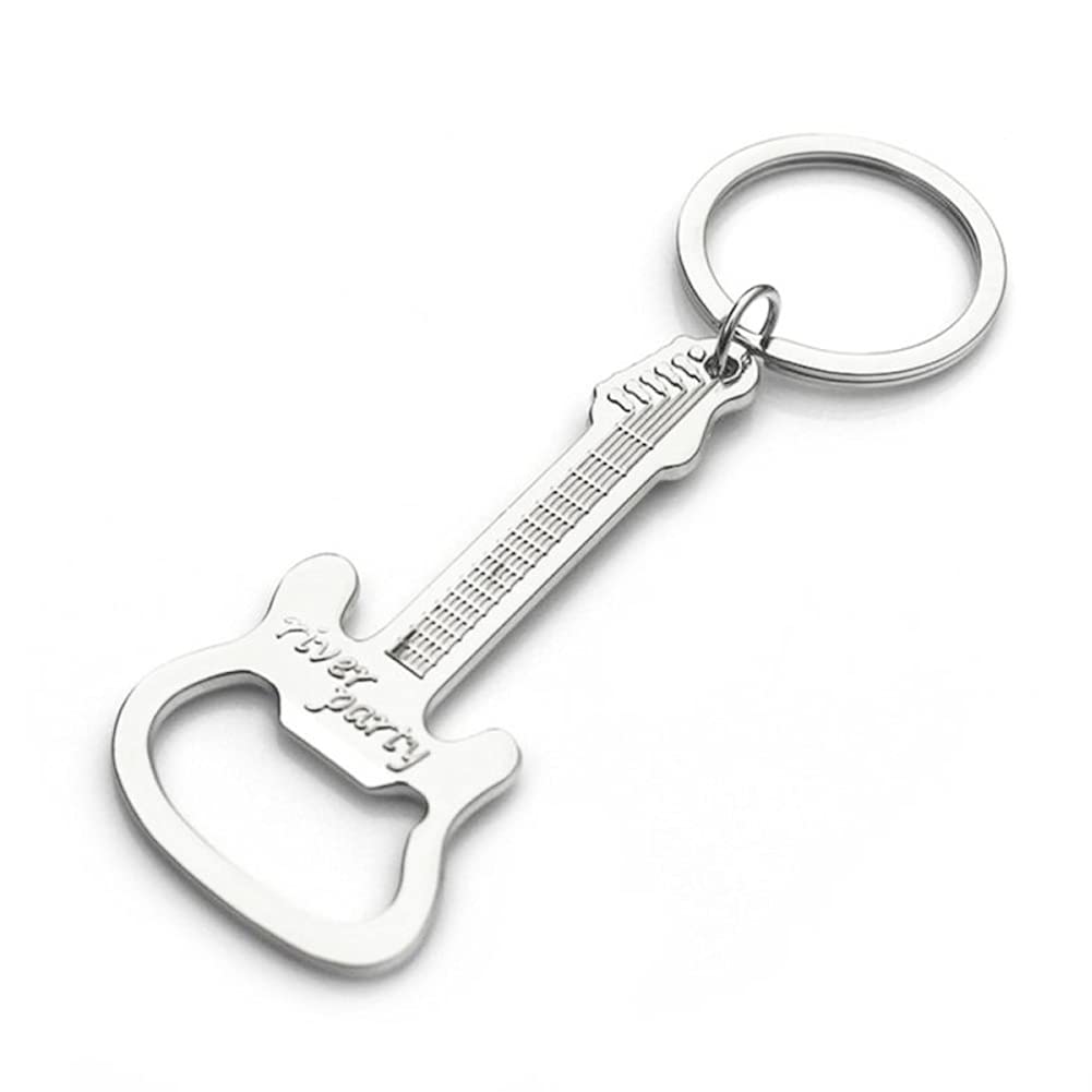 ARFUKA Bottle Opener Keychain Guitar Shaped Soda Beer Bottle Opener Keyring Novelty Beverage Bottle Opener Key Ring, Women Men Gift for Christmas and Birthday Silver