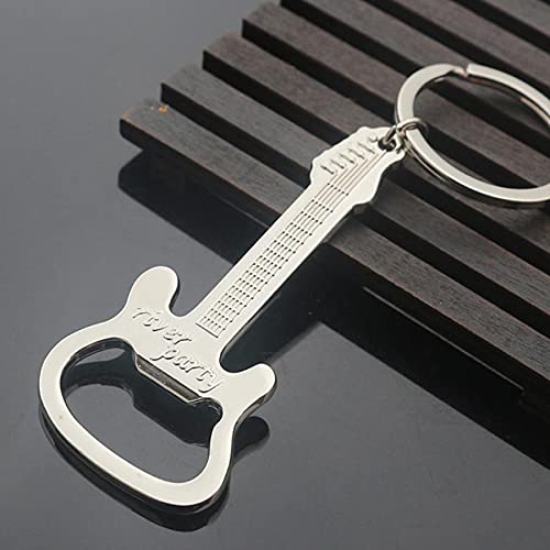 ARFUKA Bottle Opener Keychain Guitar Shaped Soda Beer Bottle Opener Keyring Novelty Beverage Bottle Opener Key Ring, Women Men Gift for Christmas and Birthday Silver