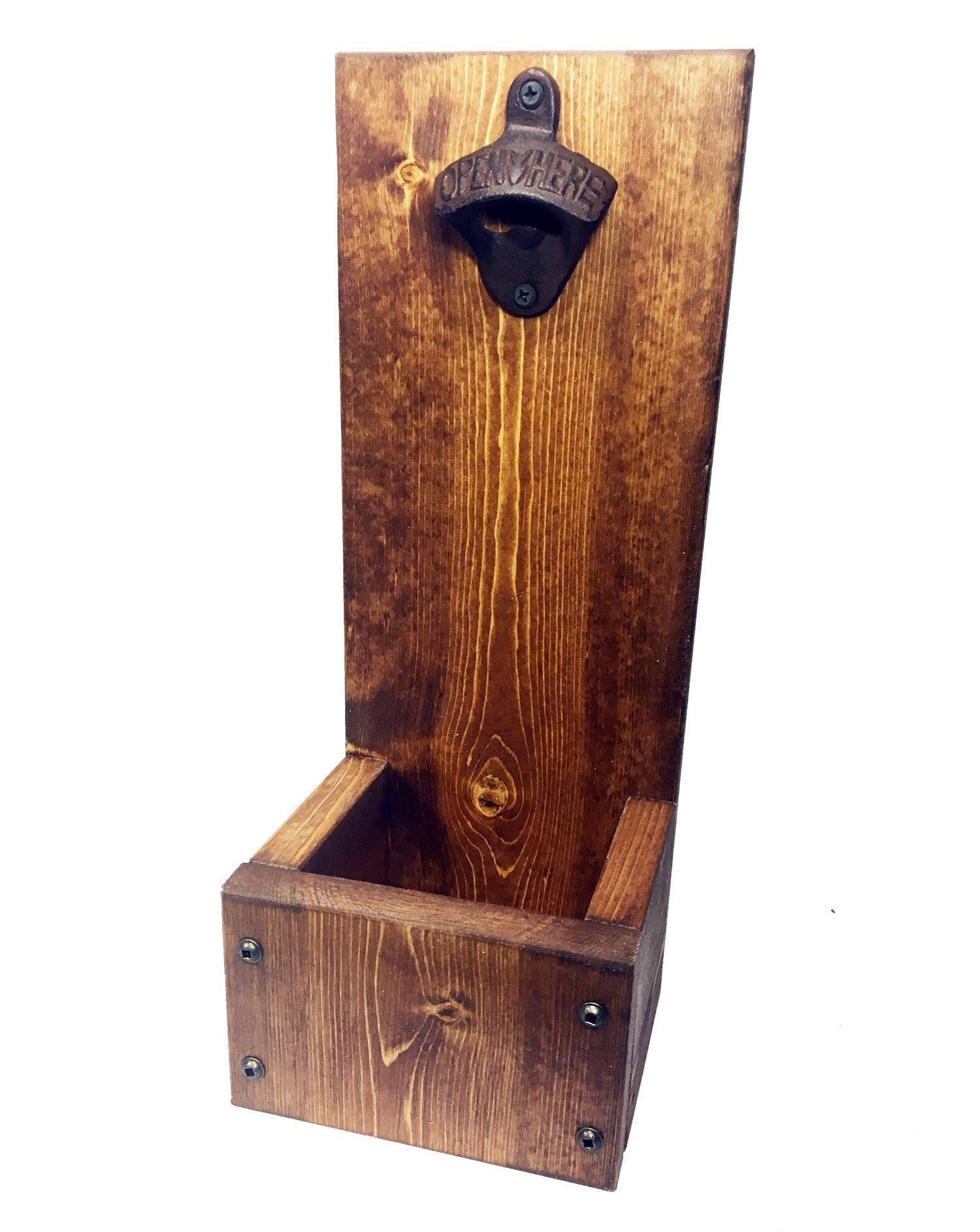 Go Ahead Take Your Top Off Drop Box Bottle Opener with Cap Catcher Solid Wood- Wall Mount or Freestanding - Groomsmen, Wedding and Anniversary gift