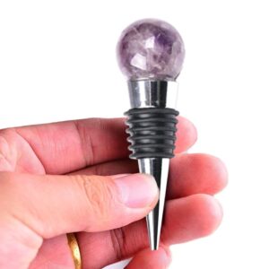 JIC Gem Amethyst Wine Stoppers, Decorative Crystal Wine Bottle Stoppers for Wedding, Holiday Party, Gift & Decoration 1pc
