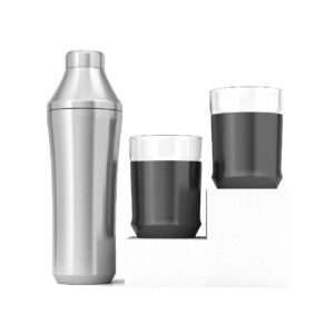 elevated craft hybrid cocktail shaker + hybrid cocktail glass - home bar essential bundle - premium vaccum insulated cocktail & steel base with removable glass insert, innovative measuring system