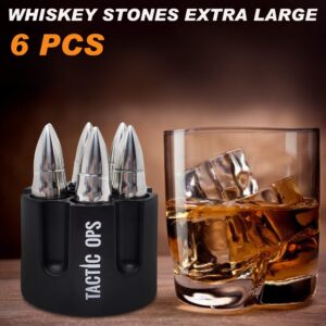 Bullet Shaped Bourbon Stones - Made of Stainless Steel - SUPER COLD! XL 2.5" - 6-Pack Whiskey Rocks - Metal Ice Stone Cubes Chillers Scotch - Valentine's Day gift for him