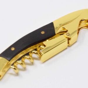 Gold and Black Corkscrew Wood Handle Double Hinge Waiters Wine Bottle Opener