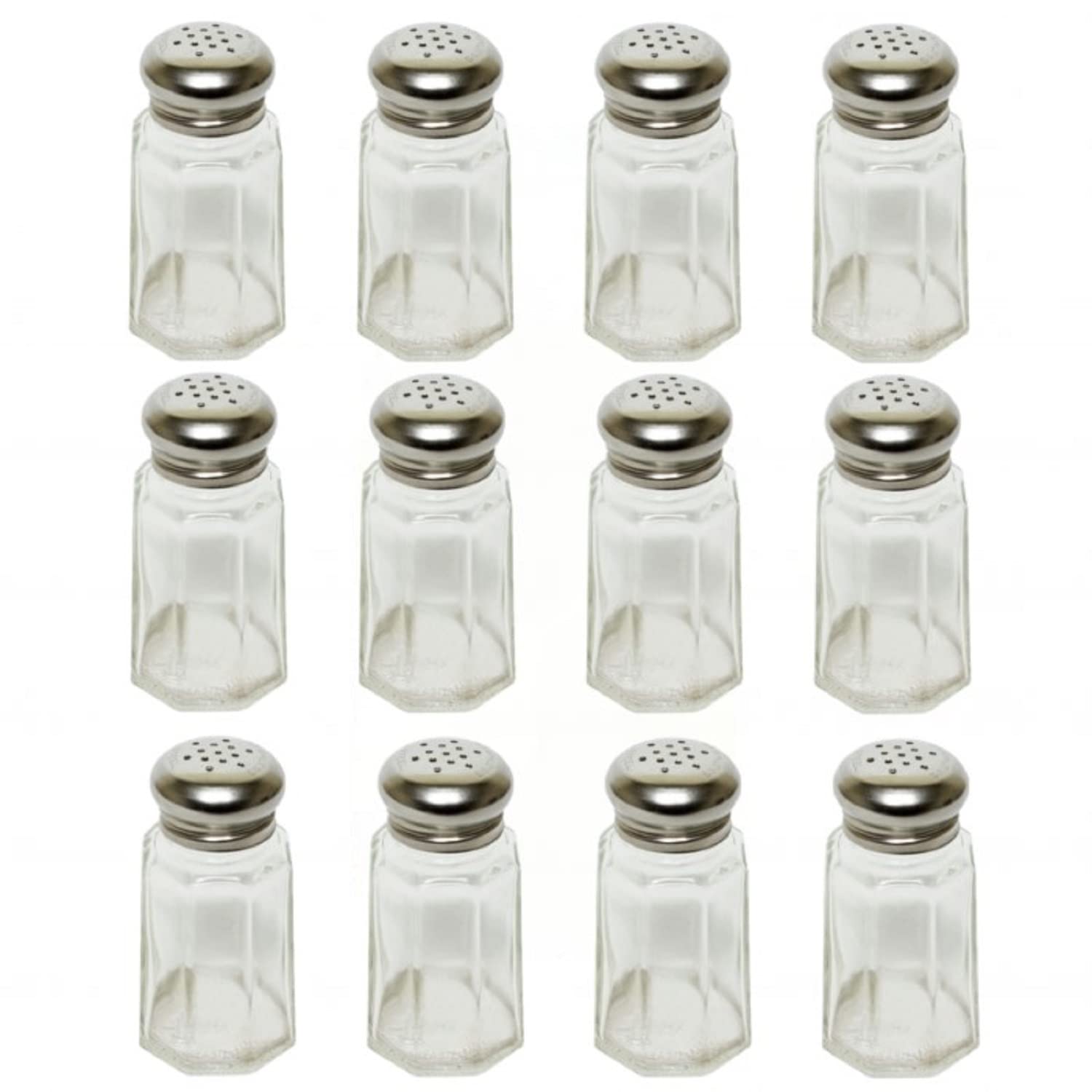 TrueCraftware-Set of 12 Paneled Spices Shaker 1-1/4 oz. Stainless Steel Cap- Paneled design Spice Shakers Salt & Pepper Shakers Spice Jars Table Decor and Accessories Counter for Kitchen Restaurants