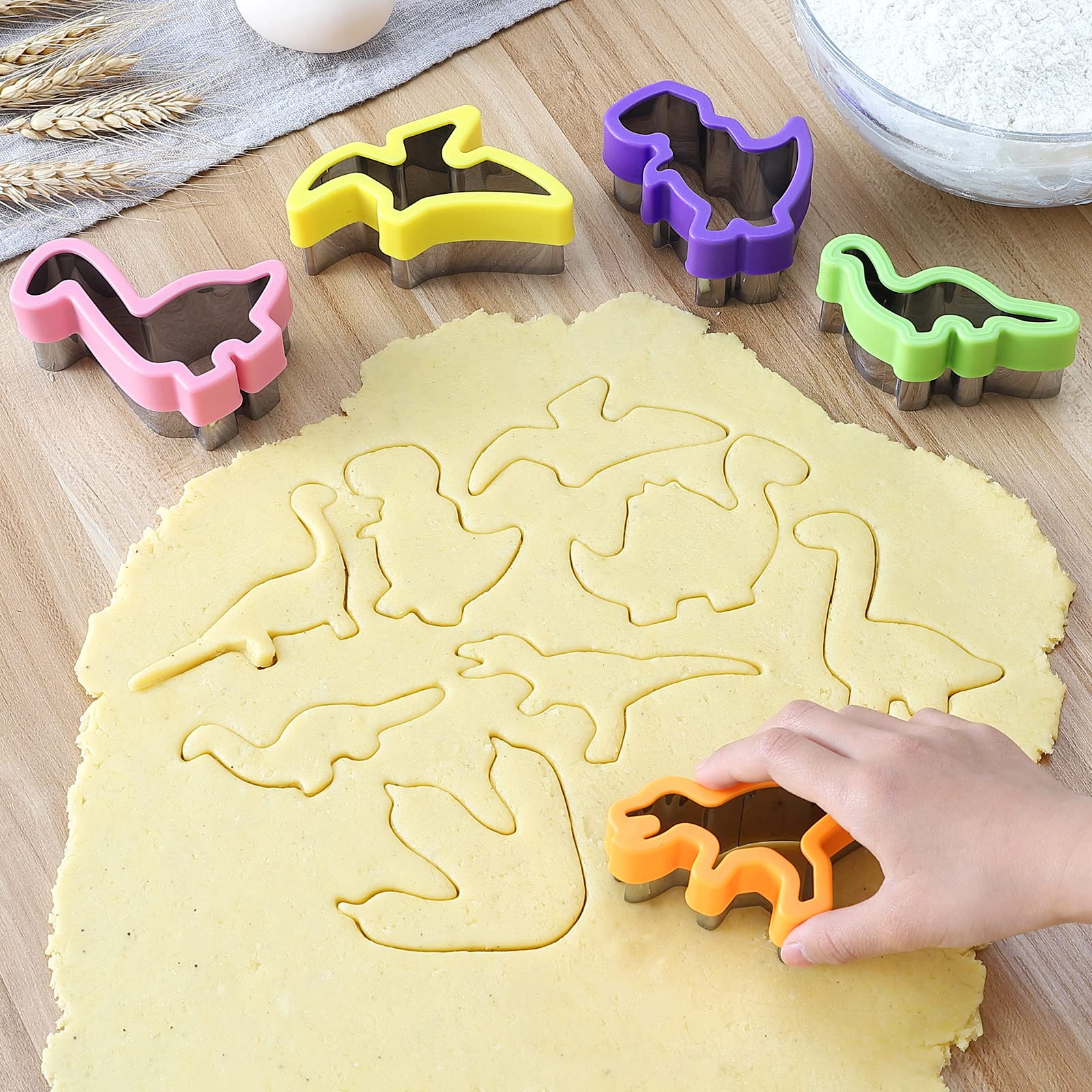 MUYIYAMEI 8pcs Dinosaur Cookie Cutter Set - Stainless steel Sandwich Cookie Food Cutter Molds, Kitchen Baking, Cookies, Sandwiches, Children's Dinosaur Themed Birthday Party.