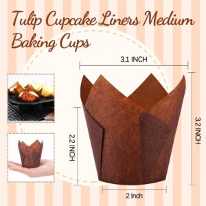 300PCS Tulip Cupcake Liners Medium Baking Cups Muffin Wrappers Perfect for Birthday Parties, Weddings, Baby Showers, Bakeries, Catering, Restaurants (Brown)