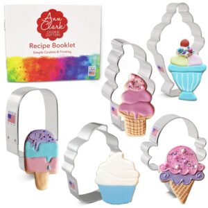 ice cream and sweets birthday cookie cutter 5-pc set made in usa by ann clark, ice cream cone, soft serve cone, popsicle, ice cream sundae