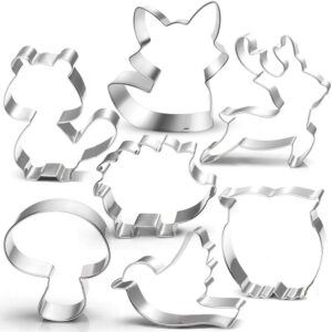 woodland cookie cutter set-3 inches-7 piece-fox, owl, deer, bird, hedgehog, squirrel, mushroom, forest animal cookie cutters molds for kids birthday party woodland baby shower