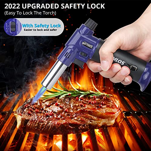 Semlos Kitchen Torch S-SW with Fuel Gauge, Refillable Butane Torch Lighter, One-handed Operation Blow Torch with Upgraded Safety Lock, Fit All Butane Tanks for Creme Brûlée, BBQ