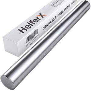 helferx 15 inch long stainless steel rolling pin for baking - perfect for fondant, dumpling, ravioli, and pizza dough