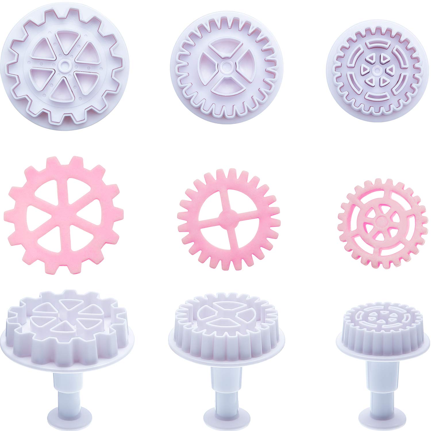 6 Pieces Gear Cookie Cutters Steampunk Fondant Molds Cogs Mold Clock Wheel Mold Fondant Cake Mold Plunger Cutter for Cupcake Decoration Gingerbread Cookie Polymer Clay Crafting Project