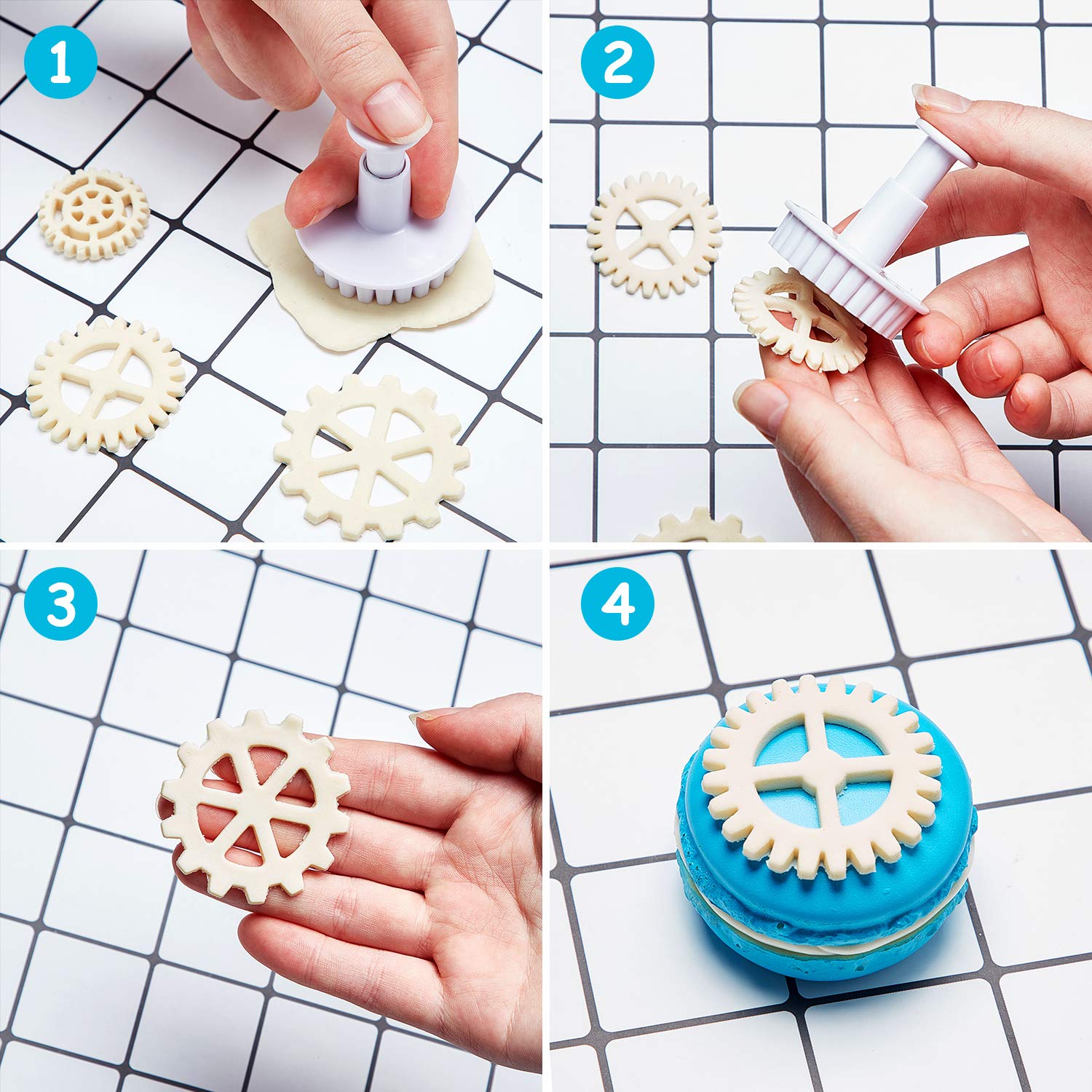 6 Pieces Gear Cookie Cutters Steampunk Fondant Molds Cogs Mold Clock Wheel Mold Fondant Cake Mold Plunger Cutter for Cupcake Decoration Gingerbread Cookie Polymer Clay Crafting Project